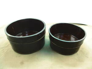 昭和レトロ　桶　木製 銅製枠 酢飯 すし桶 洗い桶　漆塗り　古民具 