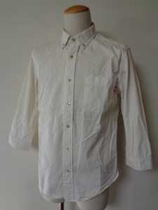 STUSSY ステューシー　ボタンダウンシャツ　白×アニマル　7分袖半丈シャツ　sizeM