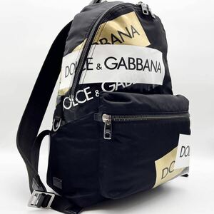極美品 希少 Dolce&Gabbana ドルチェ＆ガッバーナ バックパック リュック 黒 ブラック ナイロン レザー ロゴプレート ロゴ金具 A4 PC収容可