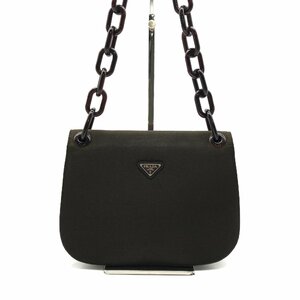 PRADA プラダ プラチェーン ショルダー バッグ ナイロン キャンバス カーキ 三角 ロゴ 美品 K364