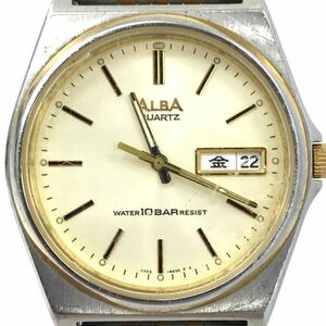 SEIKO セイコー ALBA アルバ 腕時計 V743-8A10 クオーツ アナログ ラウンド アイボリー シルバー カレンダー 格好良い 電池交換済み 動作OK