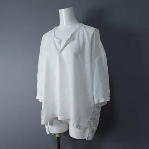 COMME des GARCONS /コムデギャルソン/XS/日本製シャツ/ホワイト/白/ゆったり/レディース/ノーカラー/ブラウス/七分袖