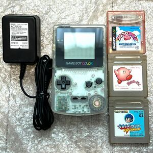 〈良品・動作確認済〉GBC ゲームボーイカラー 本体 クリア CGB-001＋ロックマンワールド・星のカービィ・コロコロカービィ GAMEBOY COLOR