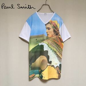 【美品】Paul Smith ポールスミス 女性プリント ヴィンテージ Tシャツ フリーサイズ ホワイト×ブルー系 メンズ レディース ユニセックス