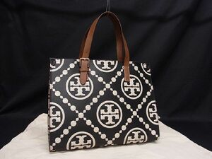 ■新品■未使用■ TORY BURCH トリーバーチ Tモノグラム コントラスト レザー トートバッグ ハンドバッグ ブラック系×ベージュ系 AT2959