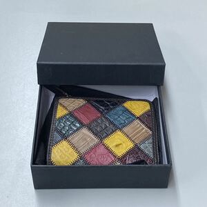 ミニ財布　クロコダイル　ワニ皮　ワニ革　パッチワーク　折り財布　ショートウォレット　レザー　小銭入れ　コインケース　12