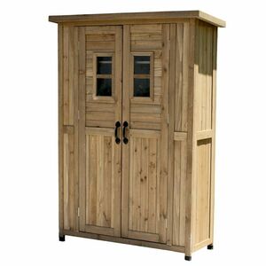送料無料 薄型カントリー調物置小屋（ライトブラウン系）木製収納庫 倉庫（264）