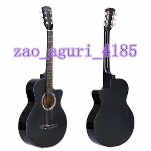 アコースティックギター 38インチ光沢 本体 フォークギター 学生用 ブラック バンドDJ1311