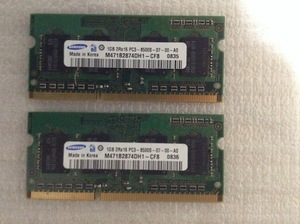 SAMSUNG DDR3 PC3-8500S-07-00-A1 M471B2874DH1-CF8 2GB (1GB×2) ノートブック用メモリー [M110]
