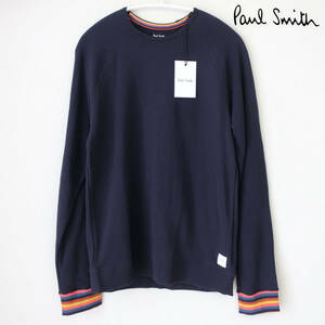 新品 タグ付き Paul Smith ポールスミス トレーナー スウェット マルチストライプ リブ 長袖 丸首 トップス ネイビー メンズ Sサイズ