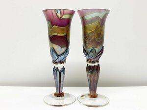 COLIN HEANEY GLASS コリンヒーニー アートグラス ワイングラス ペアグラス オーストラリア製 サイン入 ガラス工芸品 アールヌーボー