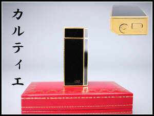【秀】ZB248 Cartier 【カルティエ】 ガスライター ゴールド×黒／共箱付 美品！ｒ