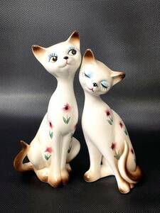 昭和レトロ　陶器　猫　置物　シャム猫　ペア　中古　現状品　返品不可　ネコ　ビンテージ　
