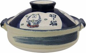 耐熱 耐久性を持つ 四日市の伝統工芸品である 萬古焼 土鍋 6号サイズ 1人用 直径19.5cm 容量900ml 小ぶりな土鍋 蓋にかわいい招き猫