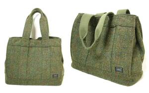 ■PORTER×BEAMS×HARRIS TWEED【ポーター×ビームス×ハリスツイード】カーキ ウール 生地 トート バッグ