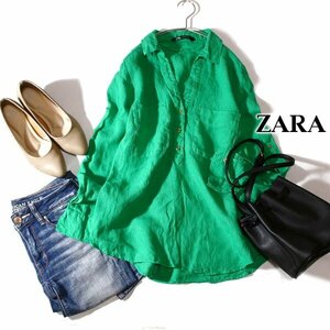 美品 ザラ ZARA リネン100％ 綺麗色 カットソー S 春 夏 24B05