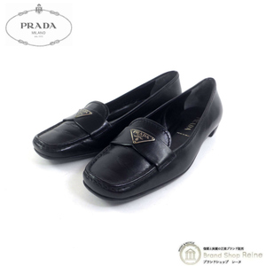 プラダ （PRADA） ヴィンテージ トライアングルロゴ レザー ローファー スクエアトゥ シューズ 靴 ＃36.5 ブラック×シルバー（中古）