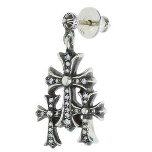 クロムハーツ Chrome Hearts 3 CH CROSS DROP P/D/トリプルCHクロス シルバー/ダイヤピアス 中古 SJ02