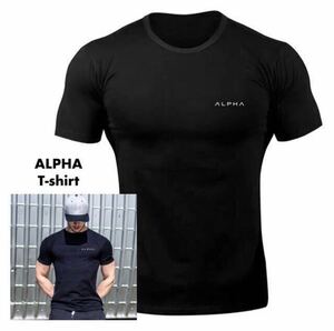【M-size】ALPHA II Tシャツ ブラック/筋トレ/スポーツ/wear/メンズ/ゴールド/ダンベル/ジム/トレーニング/gym/タンクトップ/shark/HMB