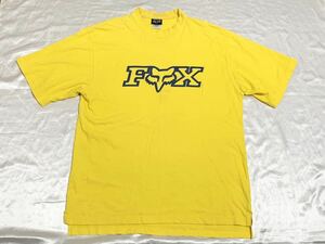 【送料無料 値下げ交渉歓迎】フォックスレーシング 半袖Tシャツ 海外規格Lサイズ イエロー FOXRACINGロゴ 古着 青黄色バイクレースジャージ