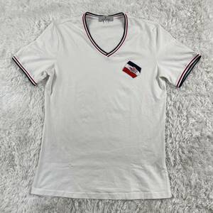 モンクレール グルノーブル Tシャツ ホワイト トリコロールワッペン 半袖 Vネック 白T MONCLER GRENOBLE コットン 綿 春夏 カットソー