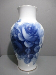 USED★OKURA★大倉陶園　花瓶　ブルーローズ　高さ35cm　口径11cm