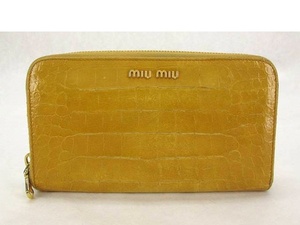 質店鑑定済み 良好品 ■ ミュウミュウ ■ miumiu ■ ラウンドファスナー 長財布 ■ マスタードイエロー系 ■ 送料無料！