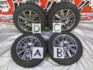 社外アルミ BRIDGESTONE BALMINUM 14×5.5J +39 100×4H + BRIDGESTONE VRX2 165/65R14 2019年 5.2ｍｍ 5分山 中古 4本 スタッドレス