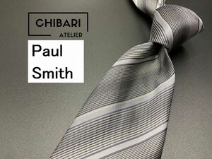 【超美品】PaulSmith　ポールスミス　レジメンタル柄　ネクタイ　3本以上送料無料　グレイ　0502150