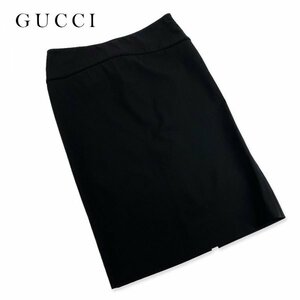 ★高級生地★ Gucci グッチ ウール サイドファスナー バックスリット ひざ丈 タイトスカート サイズ38(Mサイズ) イタリア製 ブラック 黒