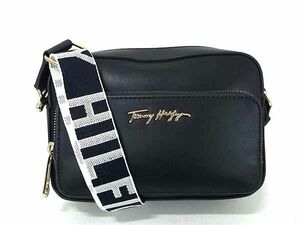 1円 ■新品同様■ TOMMY HILFIGER トミーヒルフィガー レザー クロスボディ ショルダーバッグ 斜め掛け ネイビー系×ホワイト系 FC2650