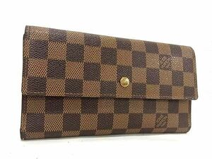 1円 ■美品■ LOUIS VUITTON ルイヴィトン N61215 ダミエ ポルトトレゾール インターナショナル 三つ折り 長財布 ブラウン系 AX6125