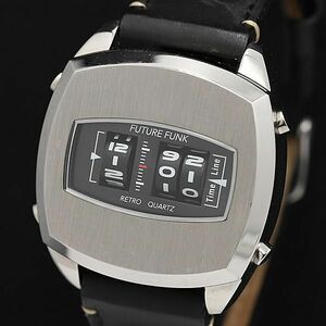 1円 稼働 良品 フューチャーファンク レトロクォーツ FF101 QZ ローラー式 レザーベルト メンズ腕時計 DOI 3404000 4BGT