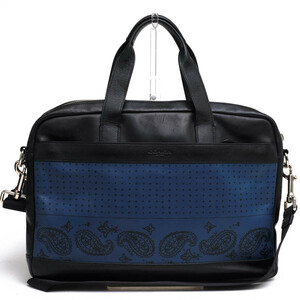 COACH コーチ ビジネスバッグ F56021 Hamilton Bag In Printed Leather ハミルトン ブルー 青 Indigo black Bandana 牛革 ペイズリー柄
