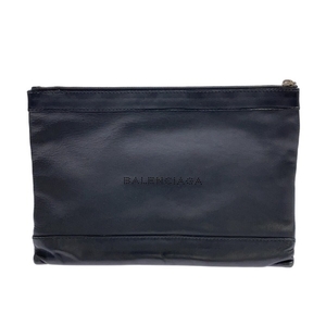 バレンシアガ BALENCIAGA クラッチバッグ 373834 ネイビークリップM レザー 黒 バッグ