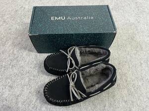 EMU Australia エミュ Amity アミティ シープスキン ムートン モカシン ローファー ボア ブラック/チャコール W7/24cm