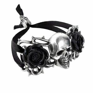 新品 アルケミーゴシック Skull & Briar Rose ドクロ 黒薔薇 ローズ 黒紐 リボン留め ブレスレット