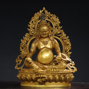 ▽鴻▽ 銅製 塗金 黄財神像 置物 古賞物 中国古玩 中国古美術