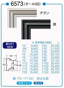 油絵/油彩額縁 アルミフレーム 仮縁 6573 サイズ P150号 チタン 黒