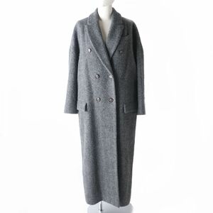 極美品★BRUNELLO CUCINELLI ブルネロクチネリ ウール×アルパカ 裏地シルク混 超ロング丈 ダブルチェスターコート グレー 42 イタリア製