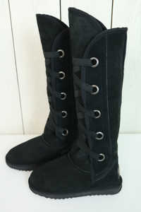 【美品】☆LOVE COLLECTIVE：編上げ　ムートン　ロングブーツ　５（23.0cm相当）/Australia/UGG/オーストラリア/レースアップ/ブラック