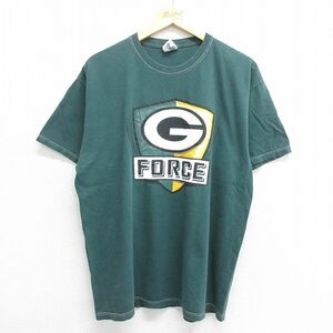 XL/古着 半袖 ビンテージ Tシャツ メンズ 00s NFL グリーンベイパッカーズ コットン クルーネック 濃緑 グリーン アメフト スーパーボ