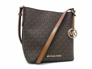 1円 ■新品同様■ MICHAEL KORS マイケルコース MK柄 PVC クロスボディ ショルダーバッグ 斜め掛け レディース ブラウン系 FC1414