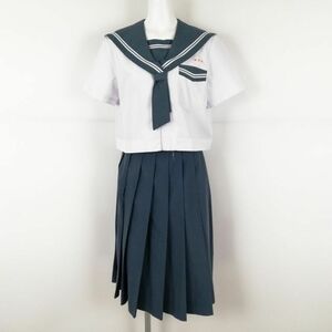 1円 セーラー服 スカート 上下2点セット 165A 夏物 白2本線 女子 学生服 鹿児島松元中学 白 制服 中古 ランクC EY9601