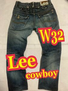 Lee cowboy リー　デニムパンツ　ジーンズ　ダメージ　インディゴ　W32