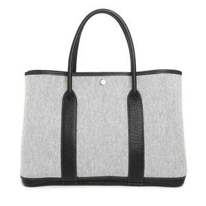 （美品）エルメス HERMES ガーデンパーティ 36 PM ハンドバッグ トワルアッシュ ネゴンダ エクリュ ノワール 黒 シルバー金具 □G刻印