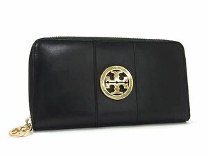 1円 ■美品■ TORY BURCH トリーバーチ レザー ラウンドファスナー 二つ折り 長財布 ウォレット 札入れ 小銭入れ ブラック系 BG7964