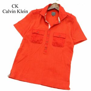 美品★ CK Calvin Klein カルバンクライン 春夏 リブ切替 半袖 ミリタリー ワーク ポロシャツ Sz.M　メンズ　A3T09194_7#A