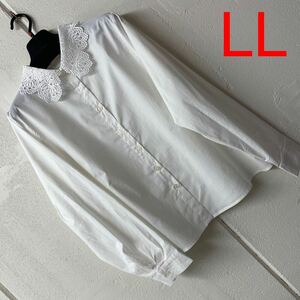 LLサイズレース衿デザインブラウス白