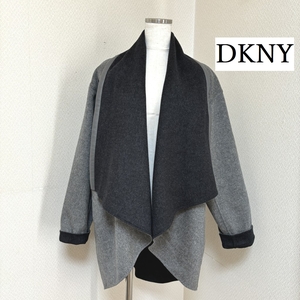 セール　高級　DKNY レディース コート　マント風 ミドルコート　カシミヤブレンド グレー L 冬 厚手 40代50代